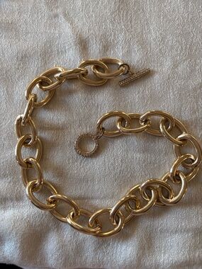Gold Link Chain Necklace with Pave Circle Toggle